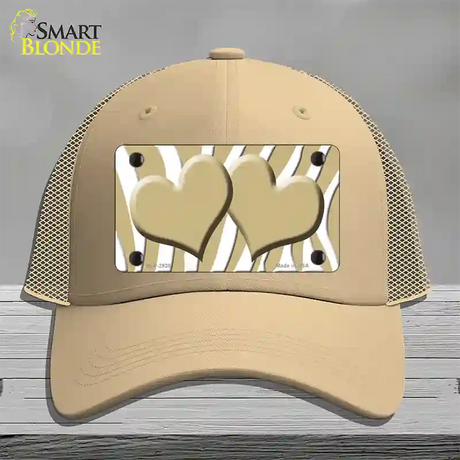 Gold White Zebra Gold Centered Hearts Novelty License Plate Hat Mesh / Khaki