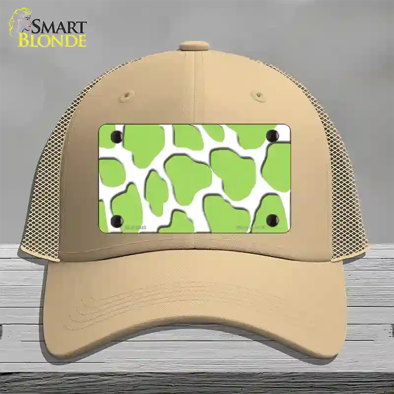 Lime Green White Giraffe Novelty License Plate Hat Mesh / Khaki