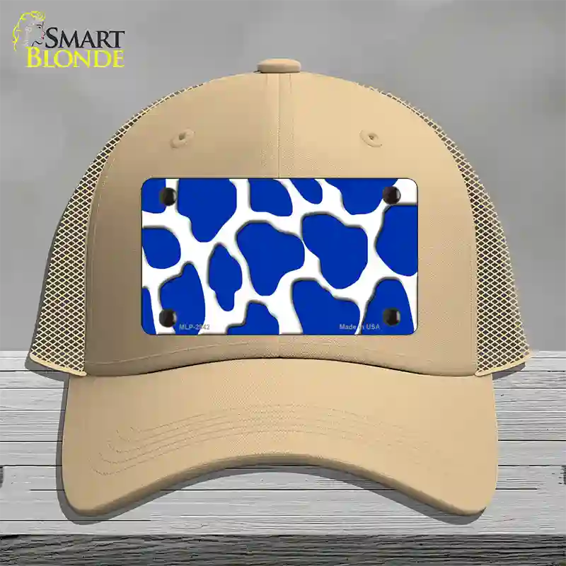 Blue White Giraffe Novelty License Plate Hat Mesh / Khaki