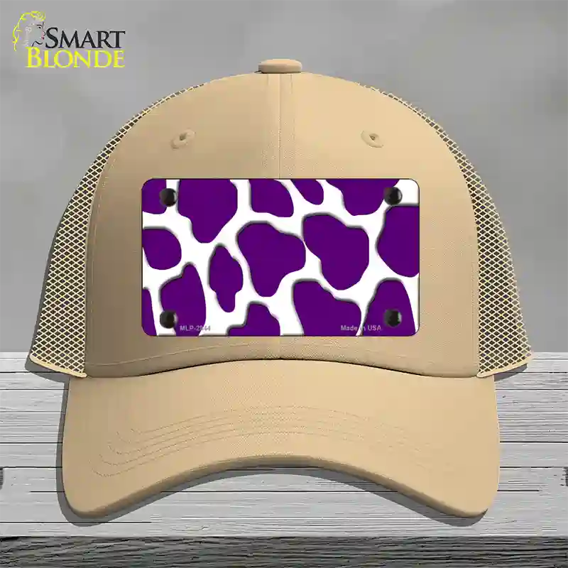 Purple White Giraffe Novelty License Plate Hat Mesh / Khaki