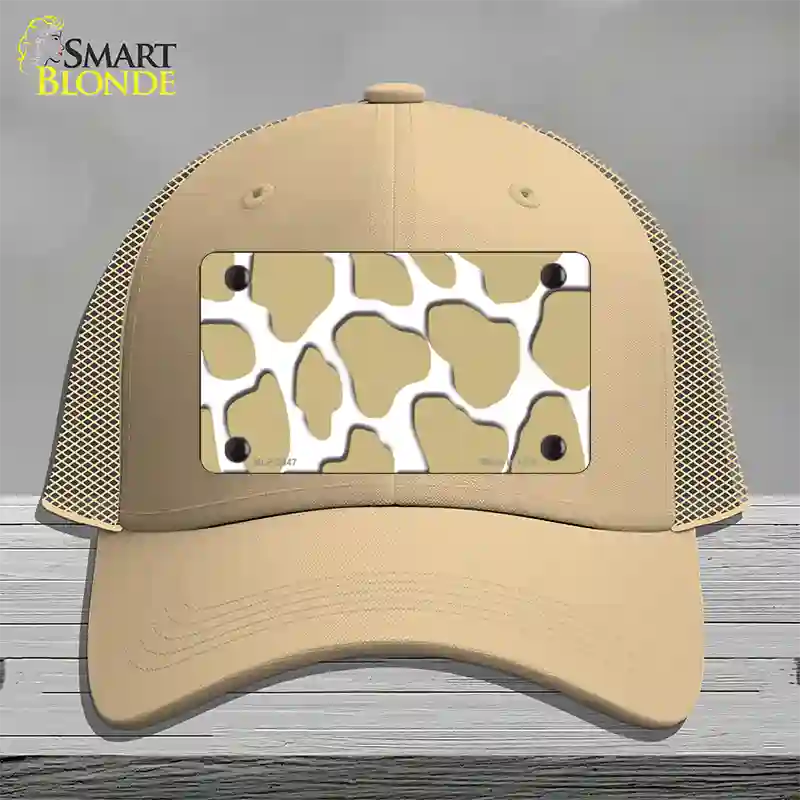 Gold White Giraffe Novelty License Plate Hat Mesh / Khaki