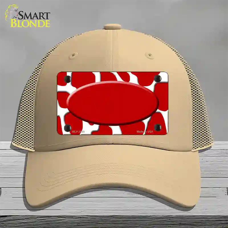 Red White Giraffe Red Center Oval Novelty License Plate Hat Mesh / Khaki