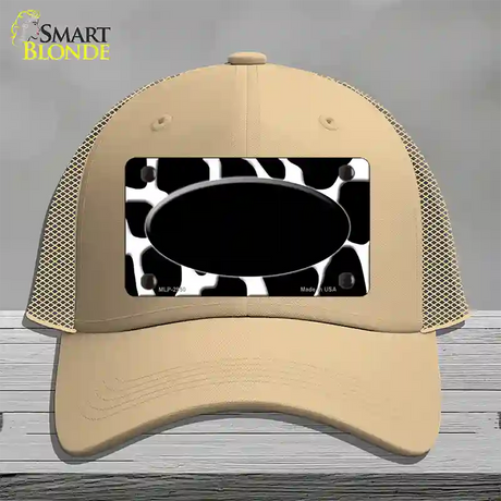 Black White Giraffe Black Center Oval Novelty License Plate Hat Mesh / Khaki