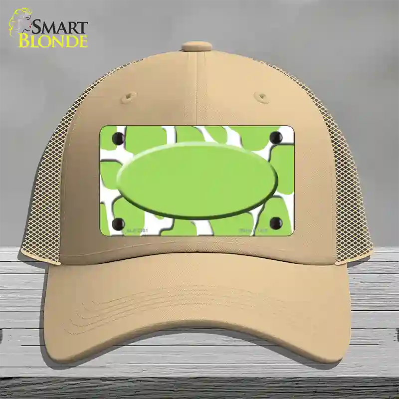 Lime Green White Giraffe Lime Green Center Oval Novelty License Plate Hat Mesh / Khaki