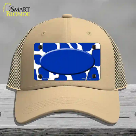 Blue White Giraffe Blue Center Oval Novelty License Plate Hat Mesh / Khaki