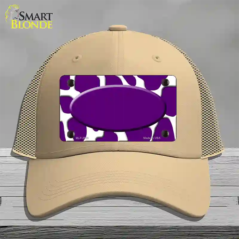 Purple White Giraffe Purple Center Oval Novelty License Plate Hat Mesh / Khaki