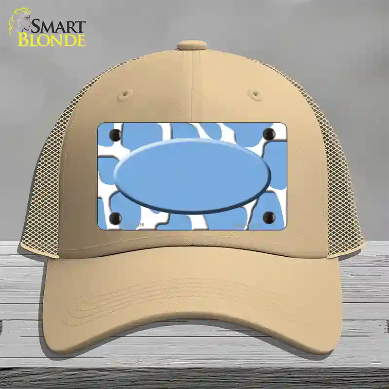 Light Blue White Giraffe Light Blue Center Oval Novelty License Plate Hat Mesh / Khaki