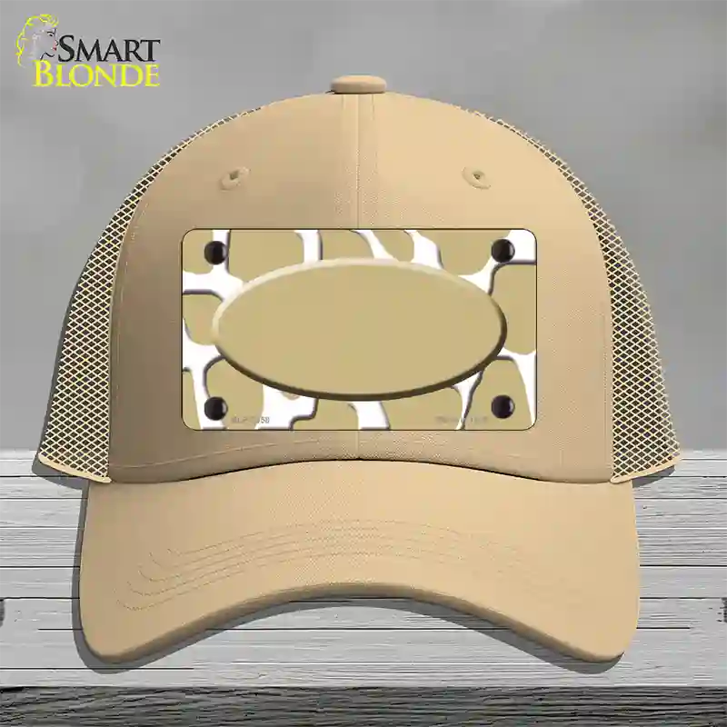 Gold White Giraffe Gold Center Oval Novelty License Plate Hat Mesh / Khaki