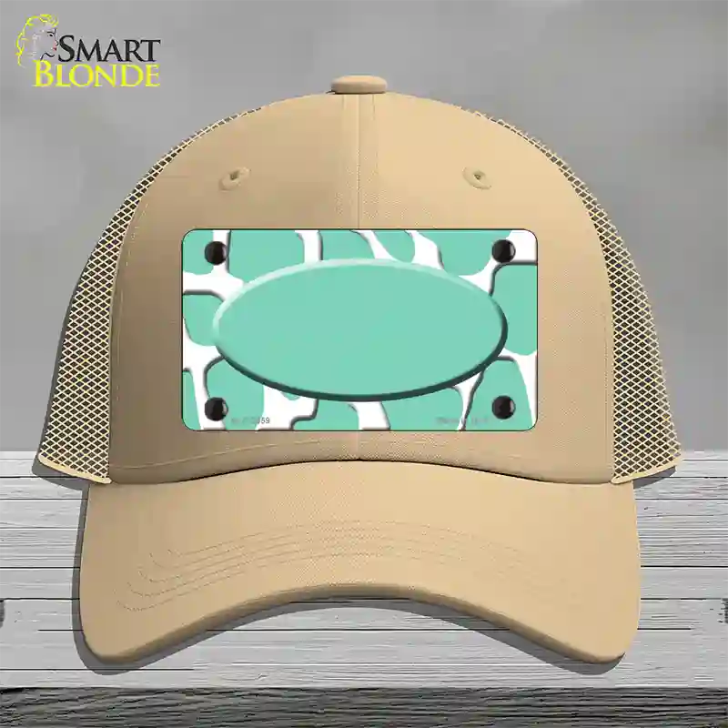 Mint White Giraffe Mint Center Oval Novelty License Plate Hat Mesh / Khaki