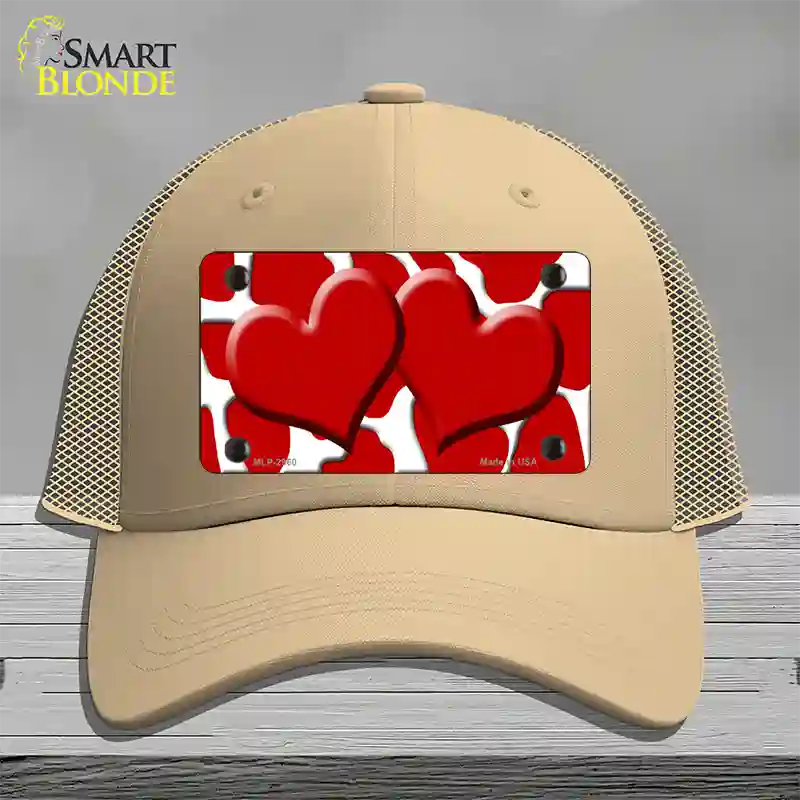 Red White Giraffe Red Centered Hearts Novelty License Plate Hat Mesh / Khaki