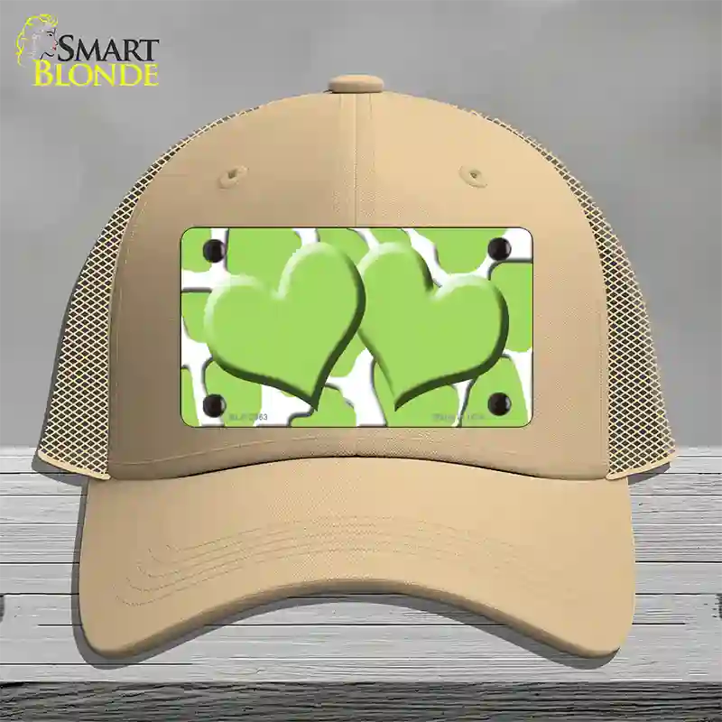 Lime Green White Giraffe Lime Green Centered Hearts Novelty License Plate Hat Mesh / Khaki