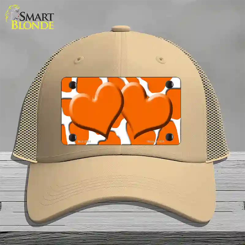 Orange White Giraffe Orange Centered Hearts Novelty License Plate Hat Mesh / Khaki