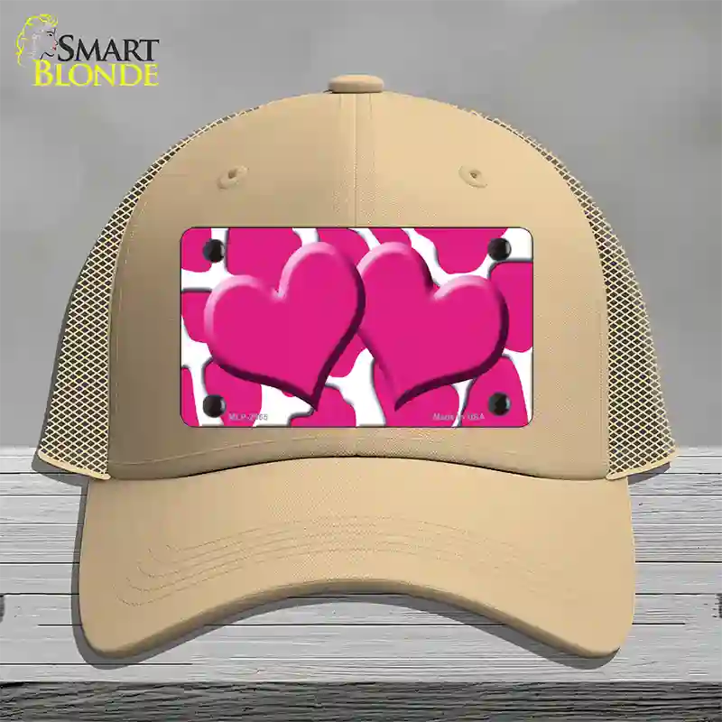 Pink White Giraffe Pink Centered Hearts Novelty License Plate Hat Mesh / Khaki