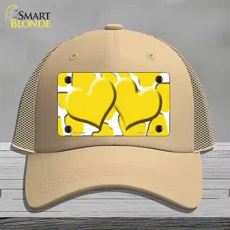 Yellow White Giraffe Yellow Centered Hearts Novelty License Plate Hat Mesh / Khaki