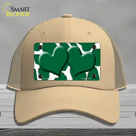 Green White Giraffe Green Centered Hearts Novelty License Plate Hat Mesh / Khaki