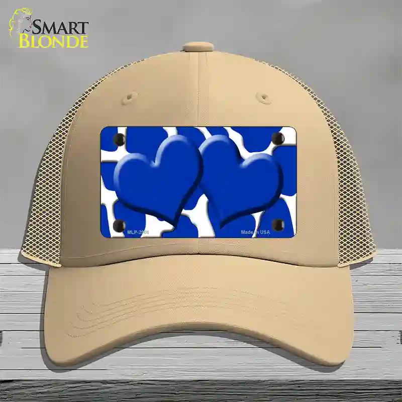 Blue White Giraffe Blue Centered Hearts Novelty License Plate Hat Mesh / Khaki