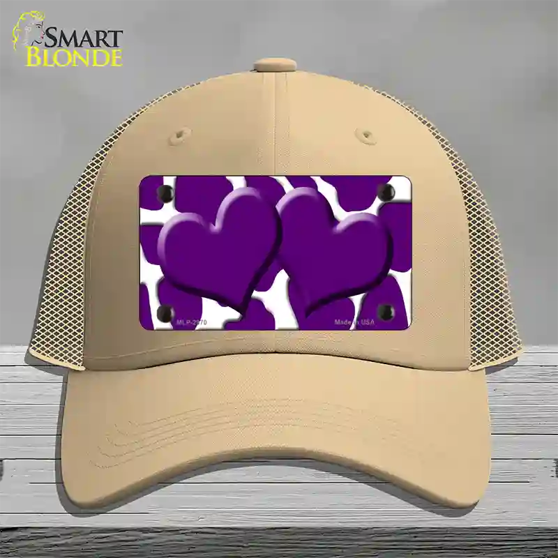 Purple White Giraffe Purple Centered Hearts Novelty License Plate Hat Mesh / Khaki