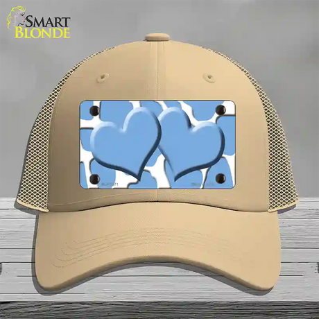 Light Blue White Giraffe Light Blue Centered Hearts Novelty License Plate Hat Mesh / Khaki