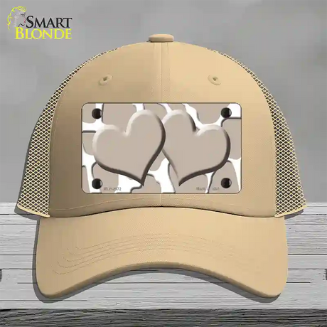 Tan White Giraffe Tan Centered Hearts Novelty License Plate Hat Mesh / Khaki