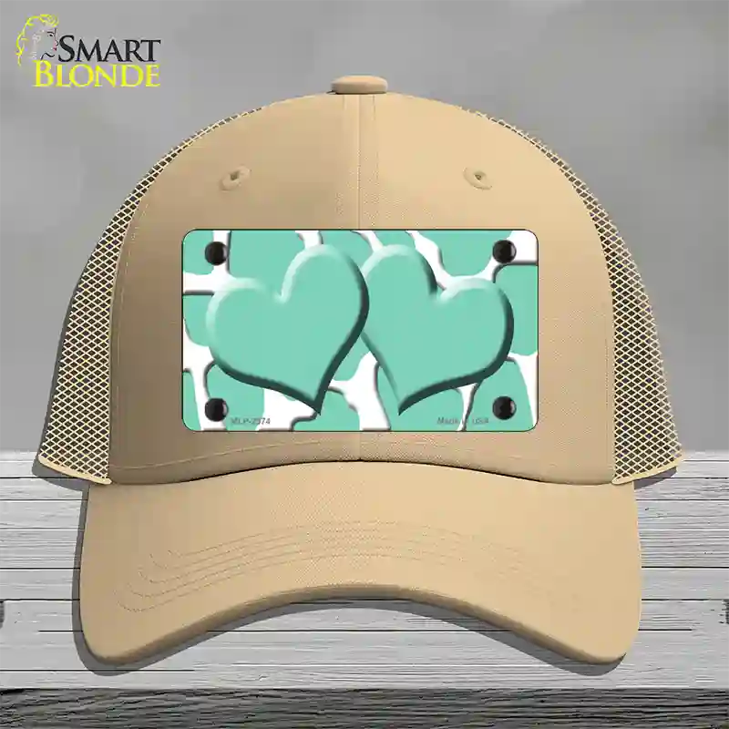 Mint White Giraffe Mint Centered Hearts Novelty License Plate Hat Mesh / Khaki