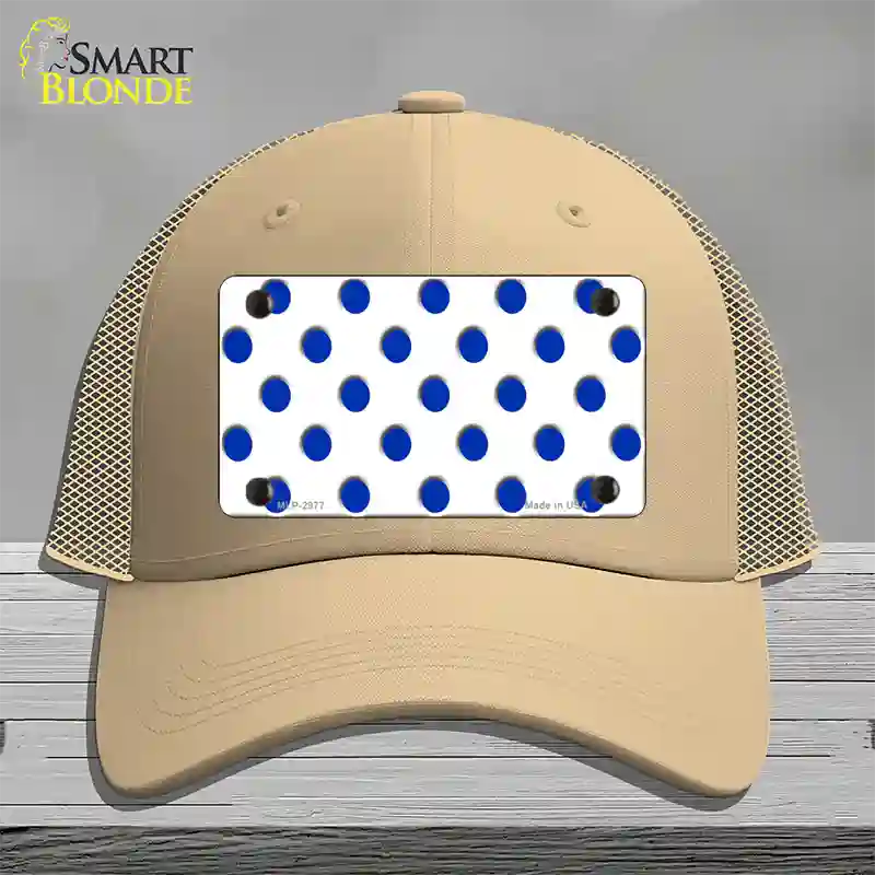 Blue White Polka Dot Novelty License Plate Hat Mesh / Khaki