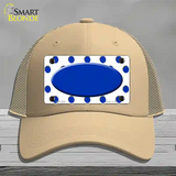 Blue White Polka Dot Blue Center Oval Novelty License Plate Hat Mesh / Khaki