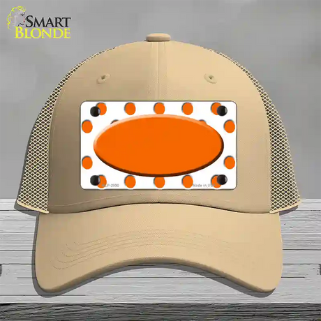 Orange White Polka Dot Orange Center Oval Novelty License Plate Hat Mesh / Khaki