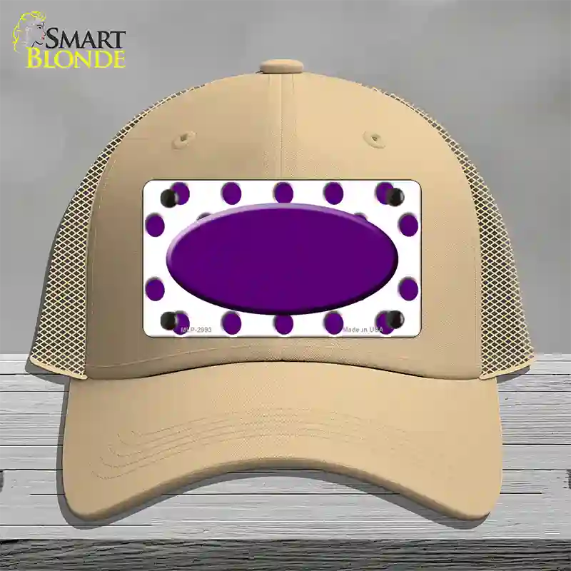 Purple White Polka Dot Purple Center Oval Novelty License Plate Hat Mesh / Khaki