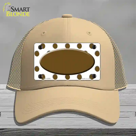 Brown White Polka Dot Brown Center Oval Novelty License Plate Hat Mesh / Khaki