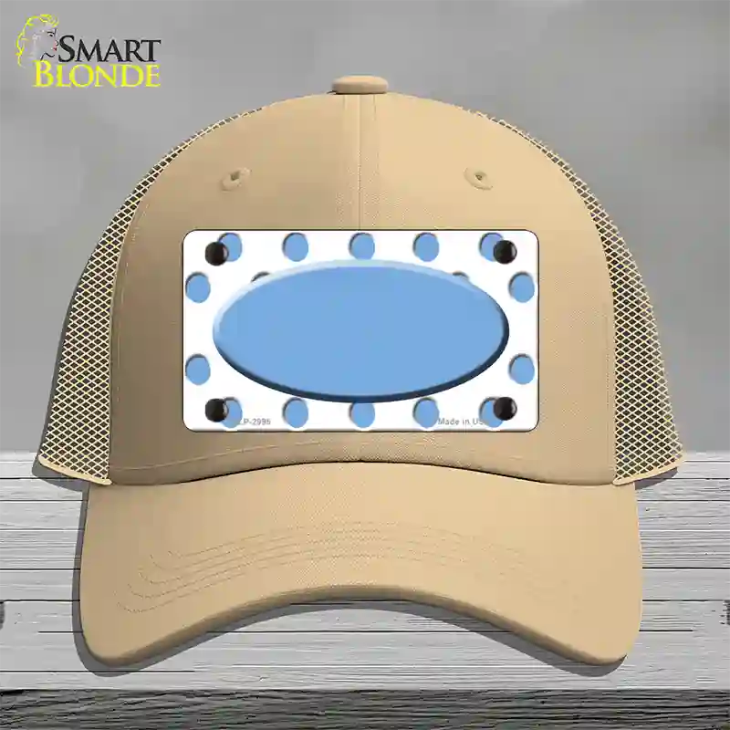 Light Blue White Polka Dot Light Blue Center Oval Novelty License Plate Hat Mesh / Khaki