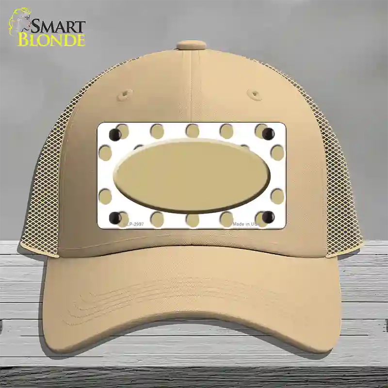 Gold White Polka Dot Gold Center Oval Novelty License Plate Hat Mesh / Khaki