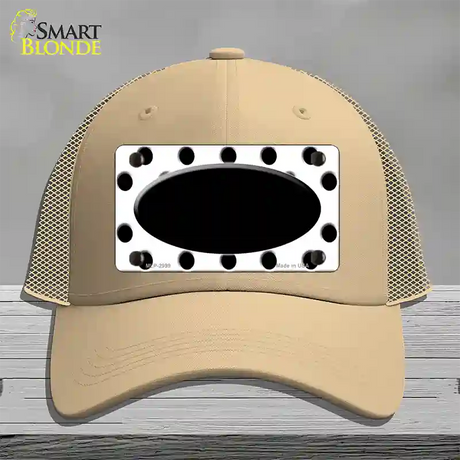 Black White Polka Dot Black Center Oval Novelty License Plate Hat Mesh / Khaki