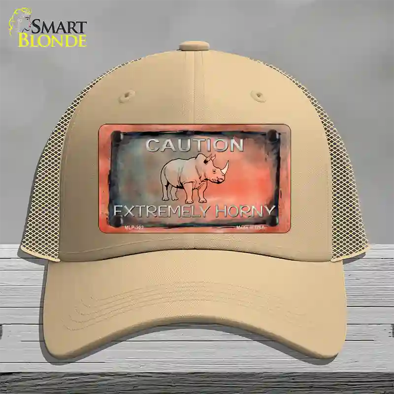 Caution Extremely Horny Novelty License Plate Hat Mesh / Khaki