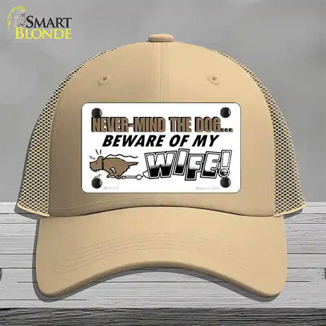 Beware Of My Wife Novelty License Plate Hat Mesh / Khaki