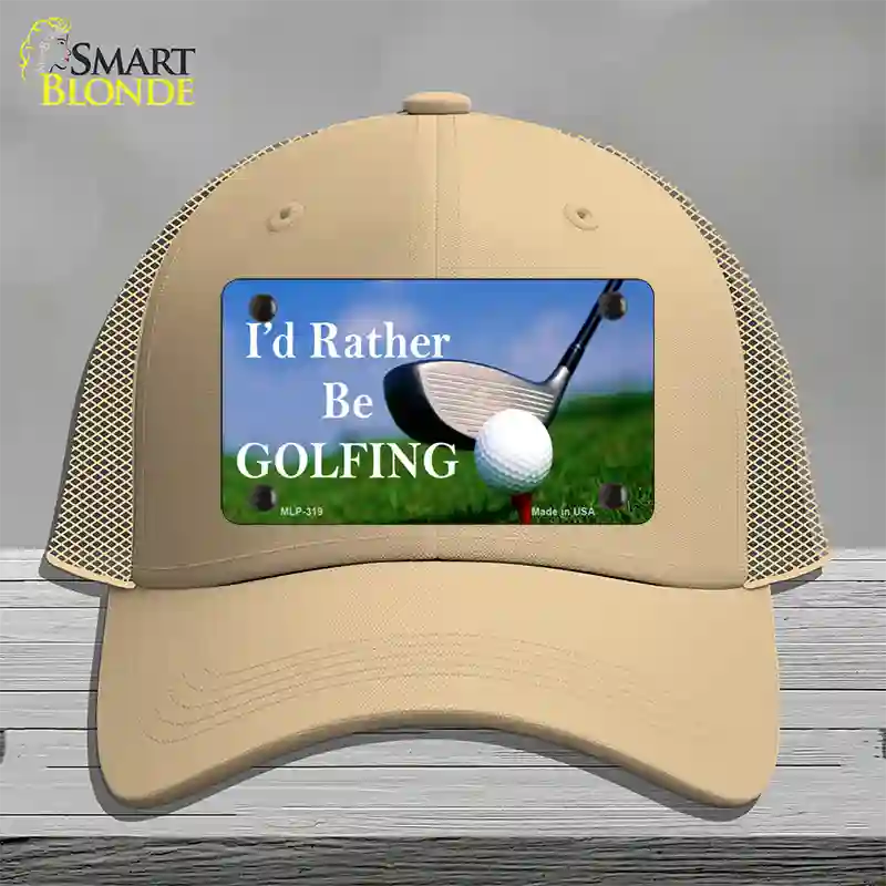 Rather Be Golfing Novelty License Plate Hat Mesh / Khaki