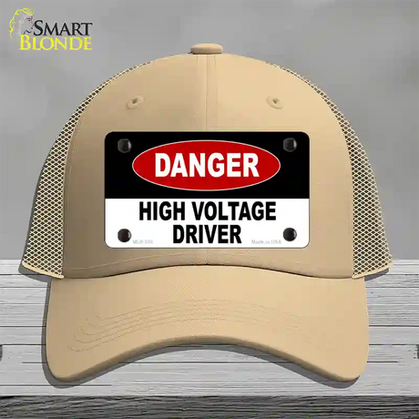 Danger High Voltage Driver Novelty License Plate Hat Mesh / Khaki