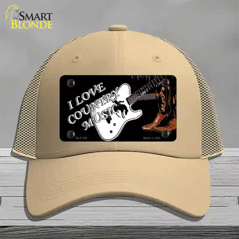 I Love Country Music Novelty License Plate Hat Mesh / Khaki