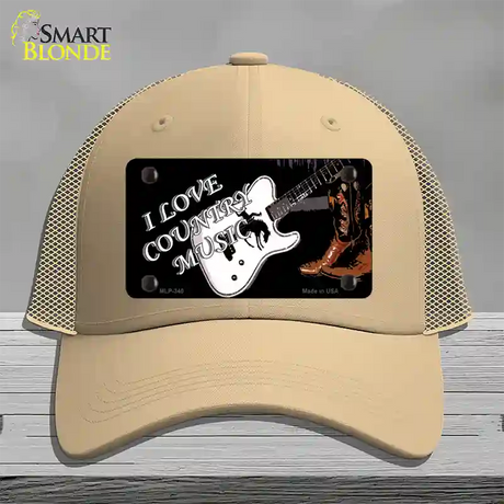 I Love Country Music Novelty License Plate Hat Mesh / Khaki