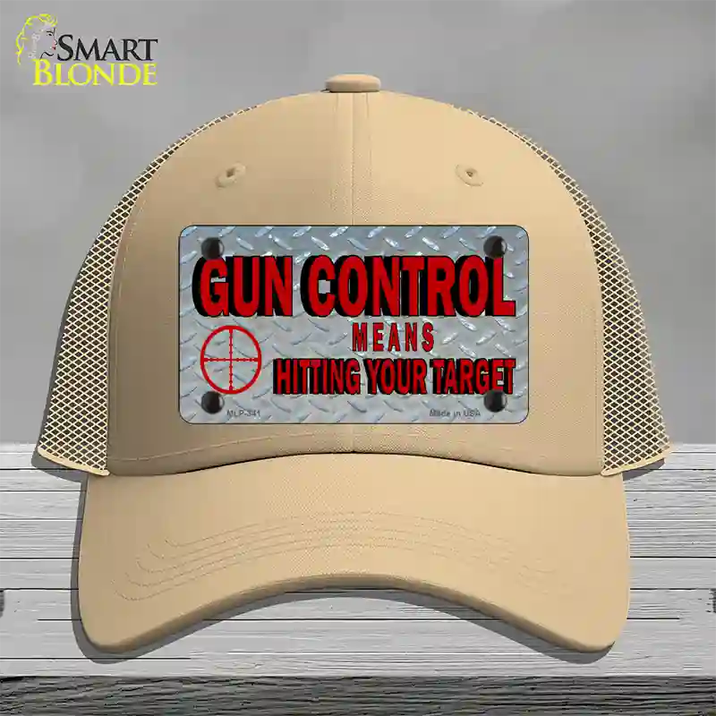 Gun Control Novelty License Plate Hat Mesh / Khaki