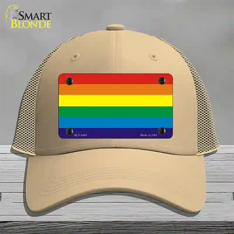 Rainbow Flag Novelty License Plate Hat Mesh / Khaki