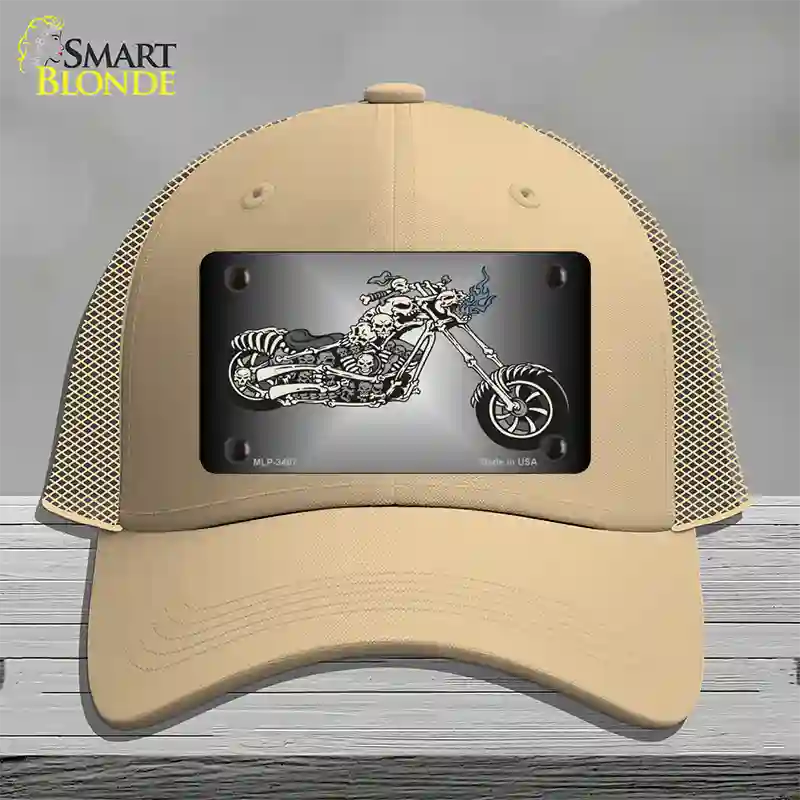 Chopper Skull Novelty License Plate Hat Mesh / Khaki