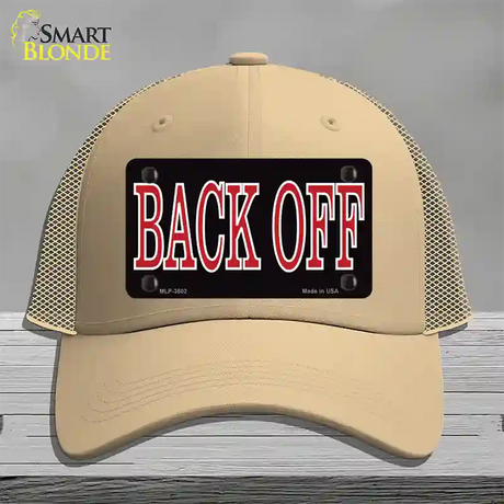 Back Off Black Novelty License Plate Hat Mesh / Khaki