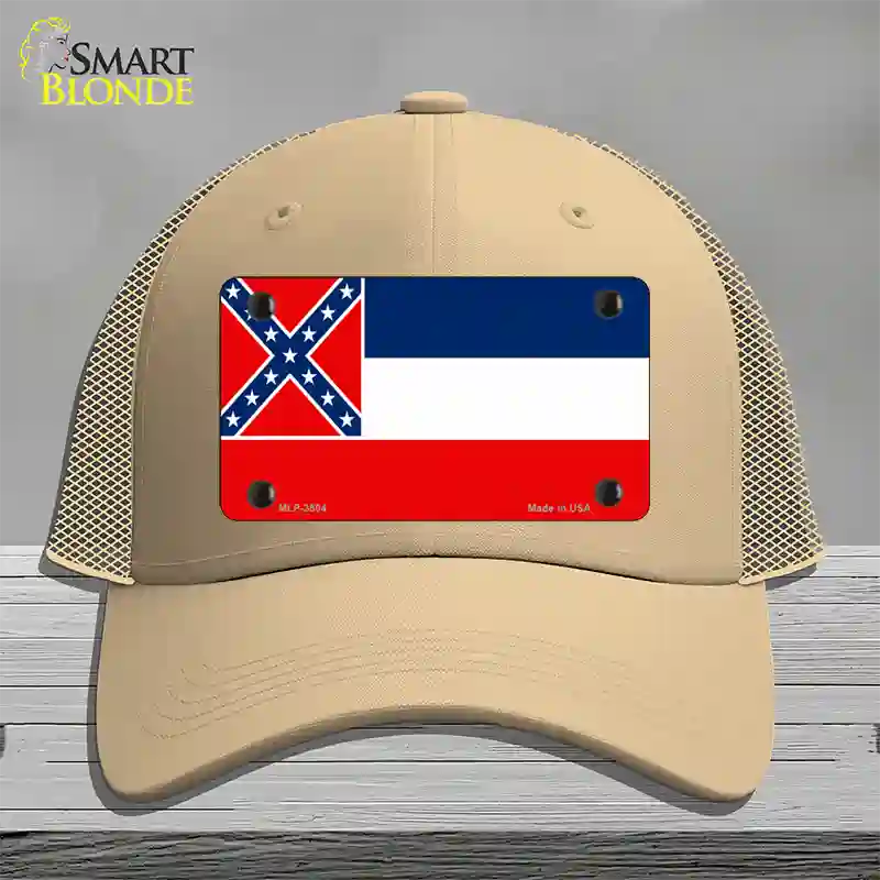 Mississippi Flag Novelty License Plate Hat Mesh / Khaki