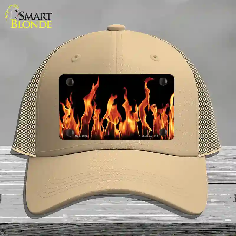 Flames Customizable Novelty License Plate Hat Mesh / Khaki