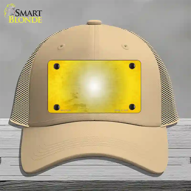 Yellow White Fade Scratched Novelty License Plate Hat Mesh / Khaki