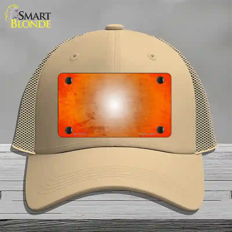 Orange White Fade Scratched Novelty License Plate Hat Mesh / Khaki