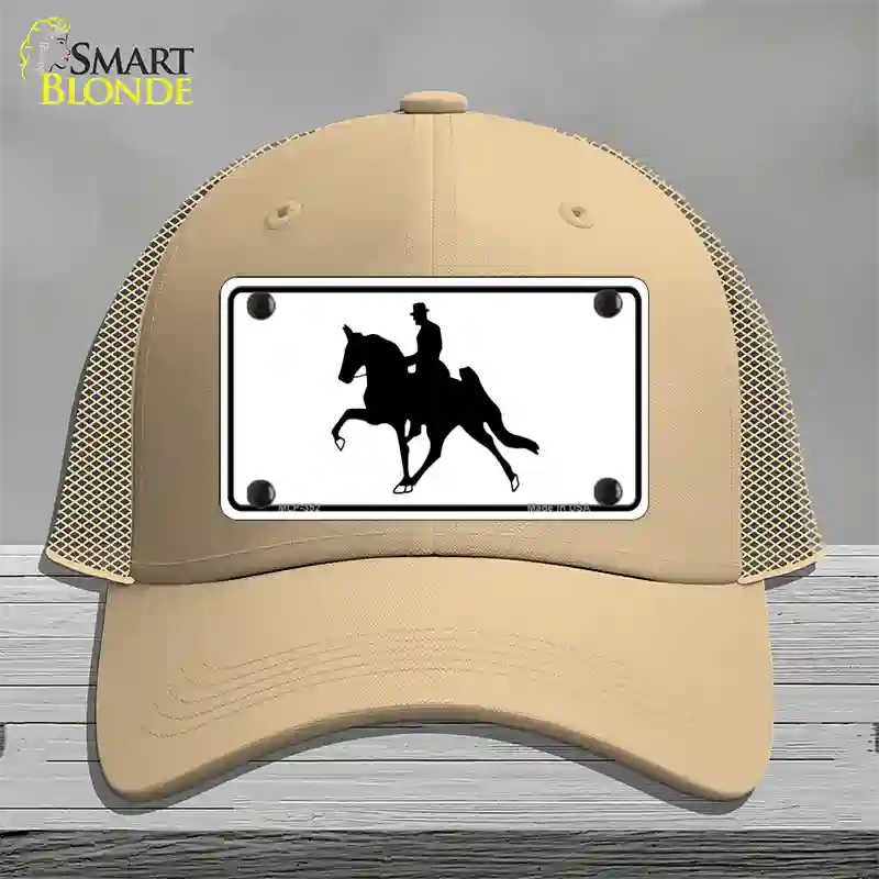 Horse With Rider Novelty License Plate Hat Mesh / Khaki