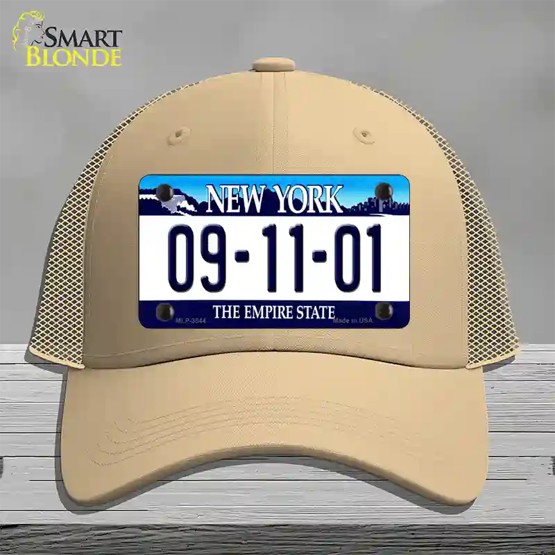 9 11 01 New York Novelty License Plate Hat Mesh / Khaki