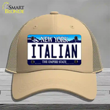 Italian New York Novelty License Plate Hat Mesh / Khaki