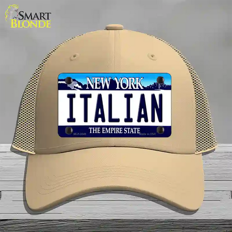 Italian New York Novelty License Plate Hat Mesh / Khaki